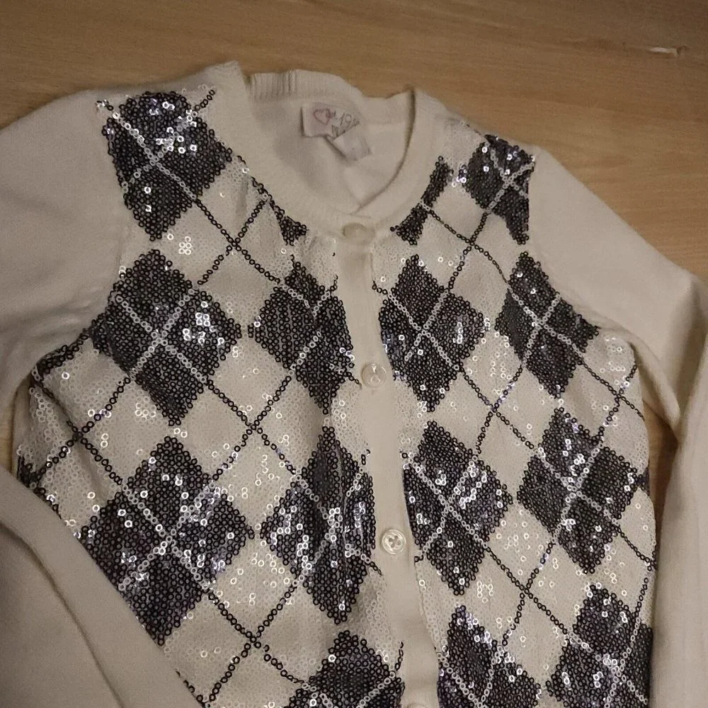 The Children's Place White Black Arguile Sequin Cardigan Sweater 5-6